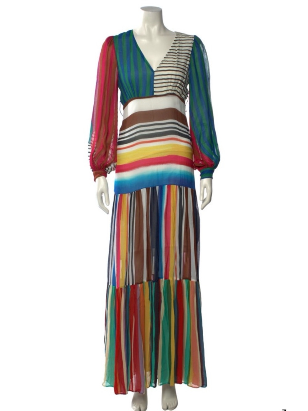 FARM Rio Thalita Multicolor Striped V-Neck Maxi Dress